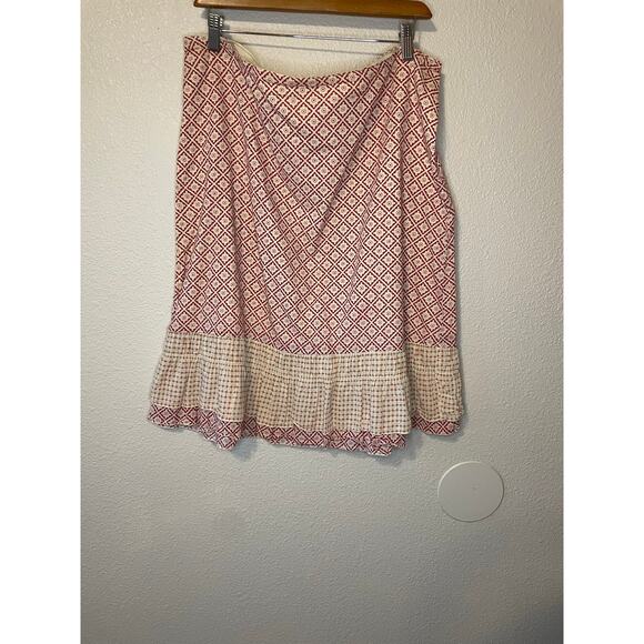 American Eagel Cottage Y2K Boho Cotton Printed Ruffle Red & Ivory Skirt Size 12 - Picture 9 of 10